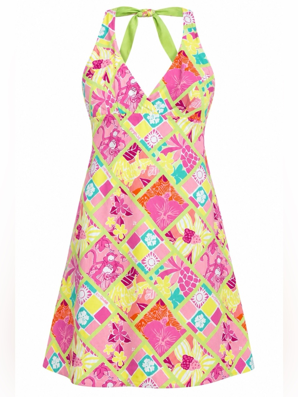 Lilly Pulitzer Halter Mini Dress Size 10 Diamond Head Print Cotton Lined Resort
